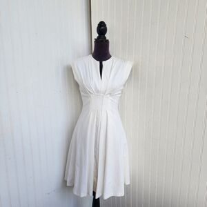 Lyn Devon Women's White Cap Sleeve Pleat Textured Dress Black Back Zip Lined 4